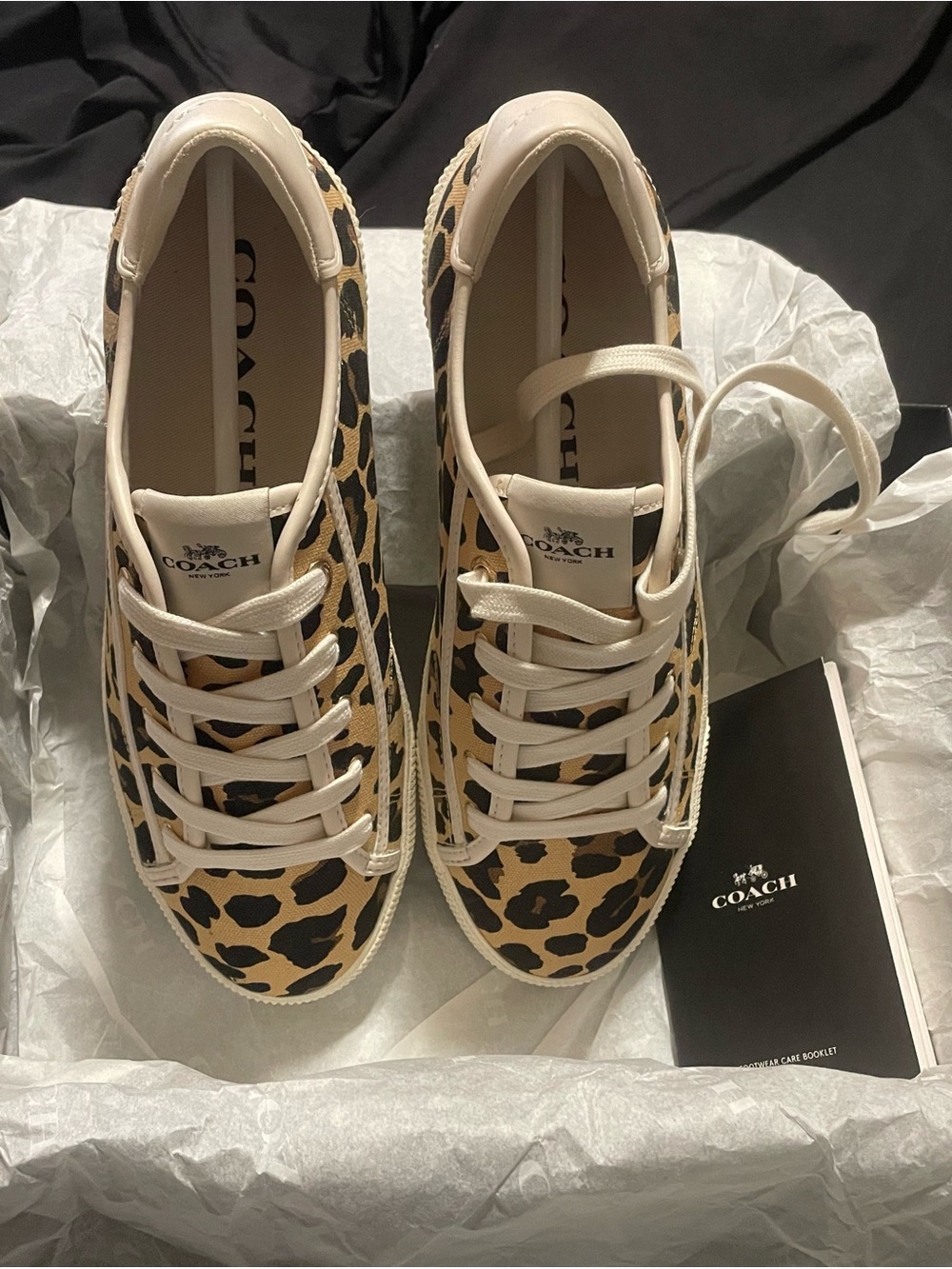 Coach Leopard-Print Canvas Sneakers in Tan and Black